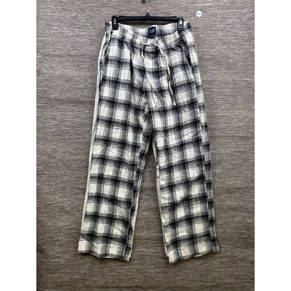 Gap 2-Pack Relaxed Fit PJ Pants Women Size S Gray Plaid Ivory Striped Lounge NEW - Picture 2 of 9